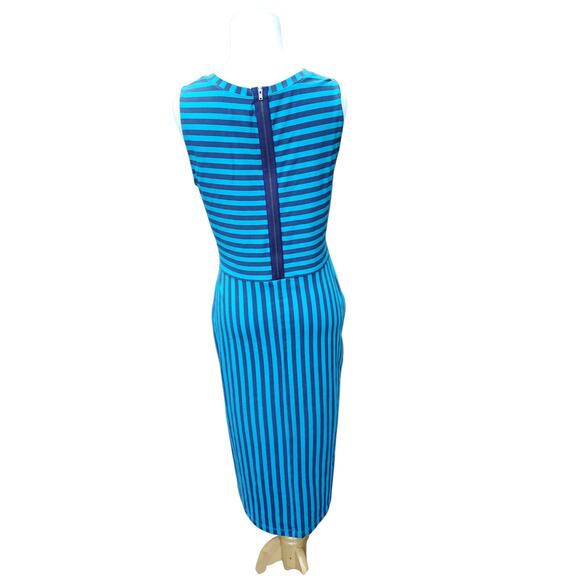 Brooklyn Industries Blue Striped Sleeveless Cotton Stretch Dress Back Zip Size S - Picture 6 of 11